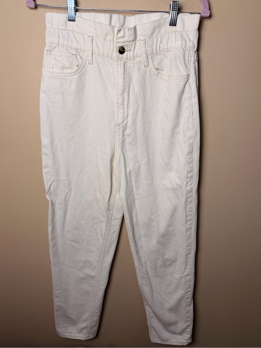Joe’s Jeans The Brinkley High Rise Paperbag Jeans Ivory Cream Size 27 EUC - Picture 2 of 8